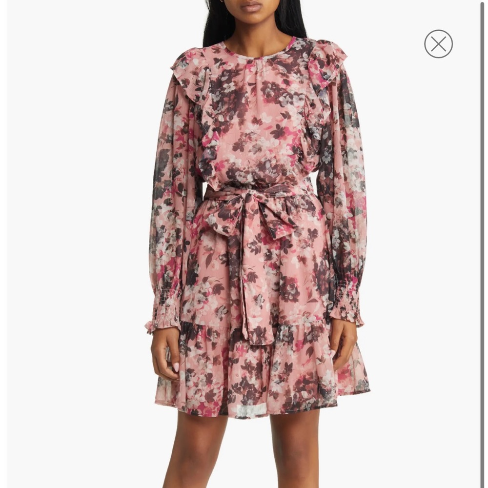 Brand New Rachel Parcell Floral Print Ruffle Chiffon Blouson Dress in Floral Ink